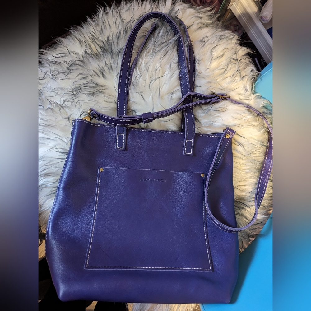 RARE! Portland Leather Goods Crossbody Tote zipper Violet 🦄